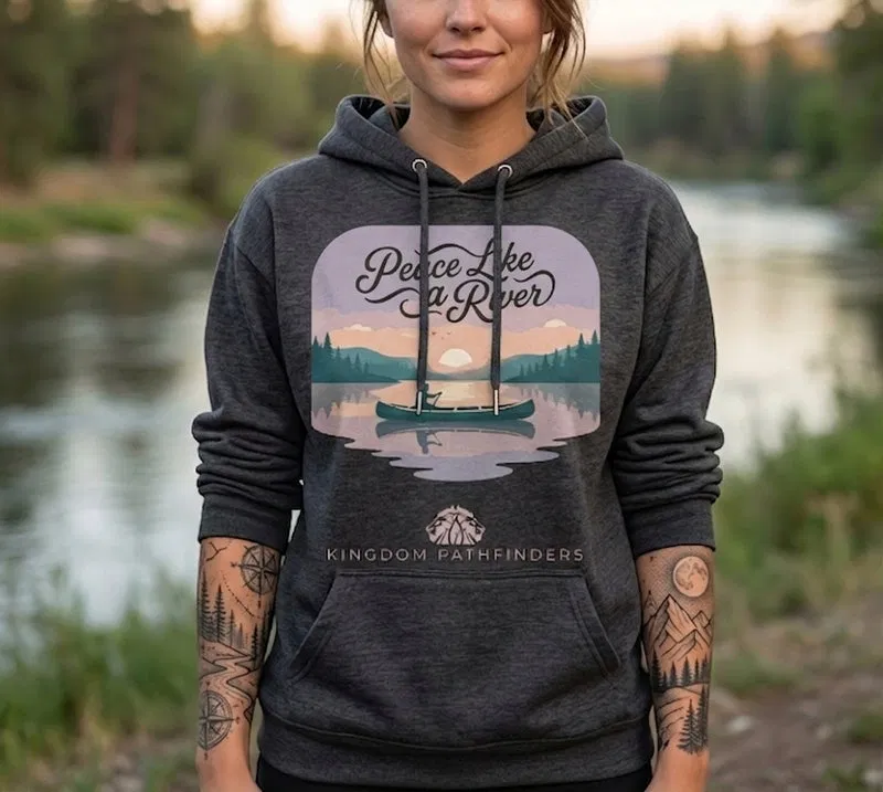 Lake Mornings hoodie by the water