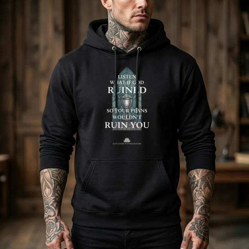 Model wearing the (Un)Ruined Plans hoodie